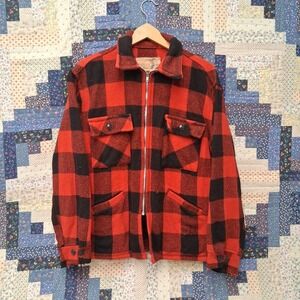 True Vintage 1950s Brent Red Buffalo Plaid Full Talon Zip Mackinaw Jacket Medium
